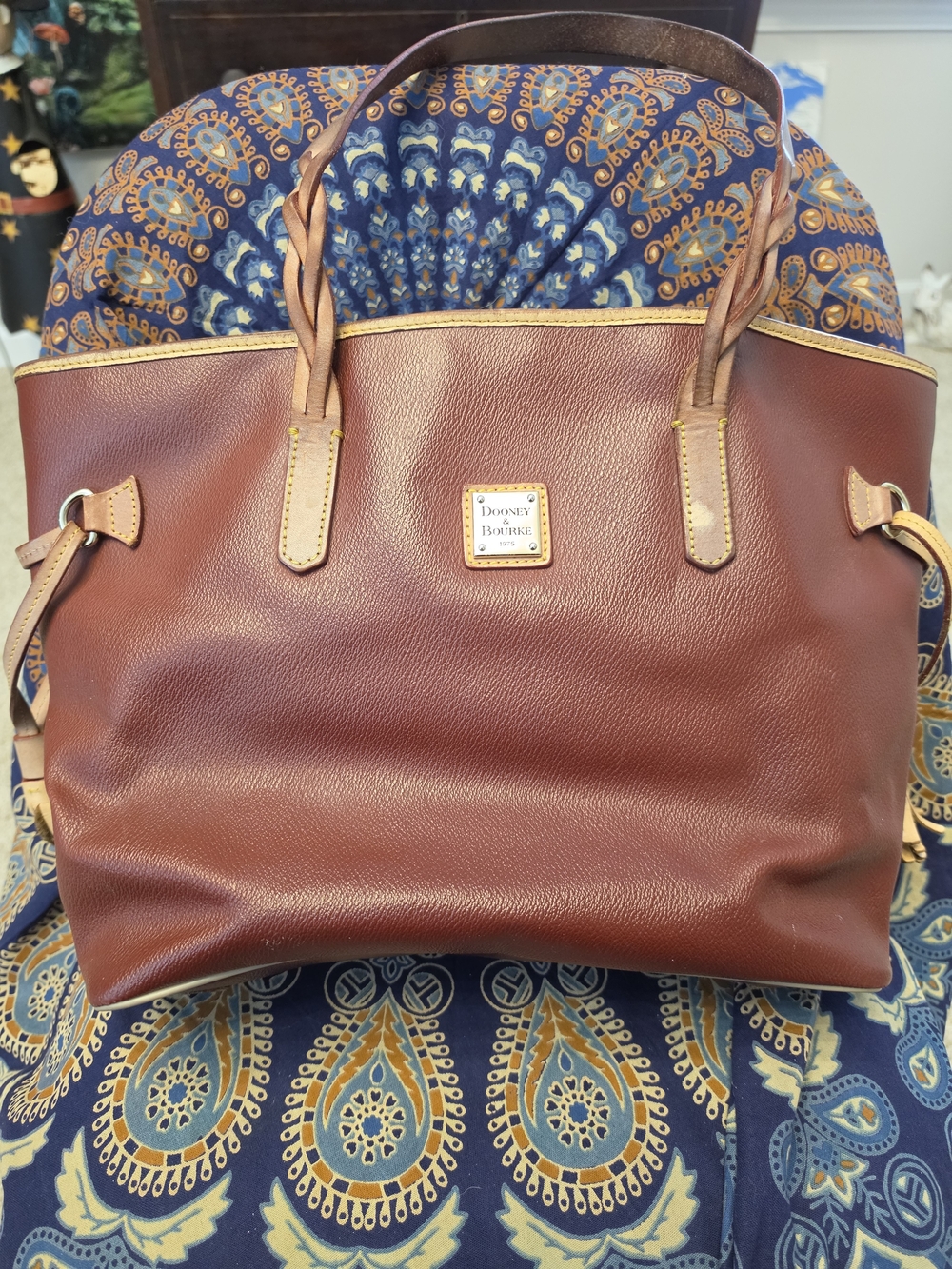Dooney & Bourke Burgandy Leather Shopper Tote with Tan Trim